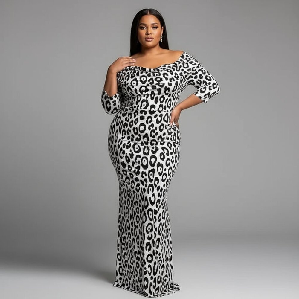 Anthropologie 3X Leopard Print Off-Shoulder Maxi Dress